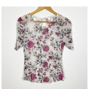 No Boundaries Floral Nylon Gathered Sleeve Top Size Medium Pink